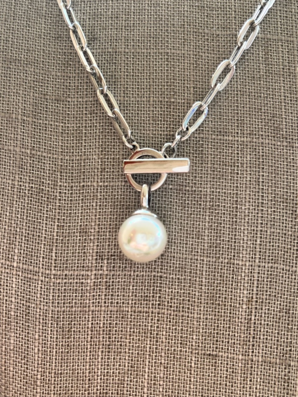 Retired Majorca Pearl Drop Toggle Necklace in Silver-Tone - Picture 2 of 4